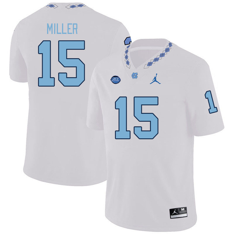 Men #15 Tre Miller North Carolina Tar Heels College Football Jerseys Stitched Sale-White